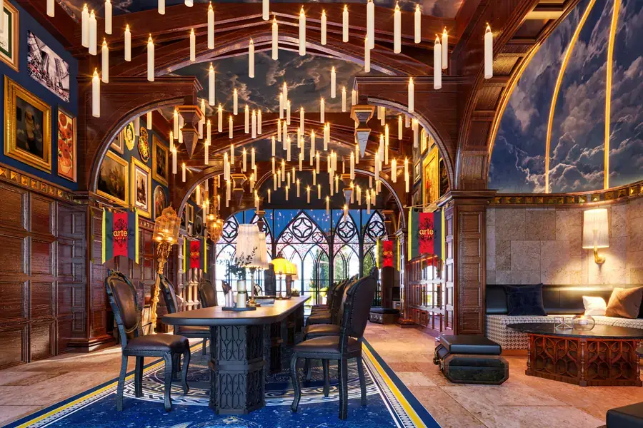Hall of Lights, dewan makan diterangi cahaya lilin dengan bumbung kaca
