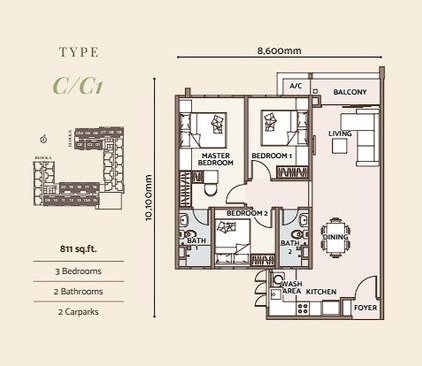 D'Parc Type C floor plan 811 sqft