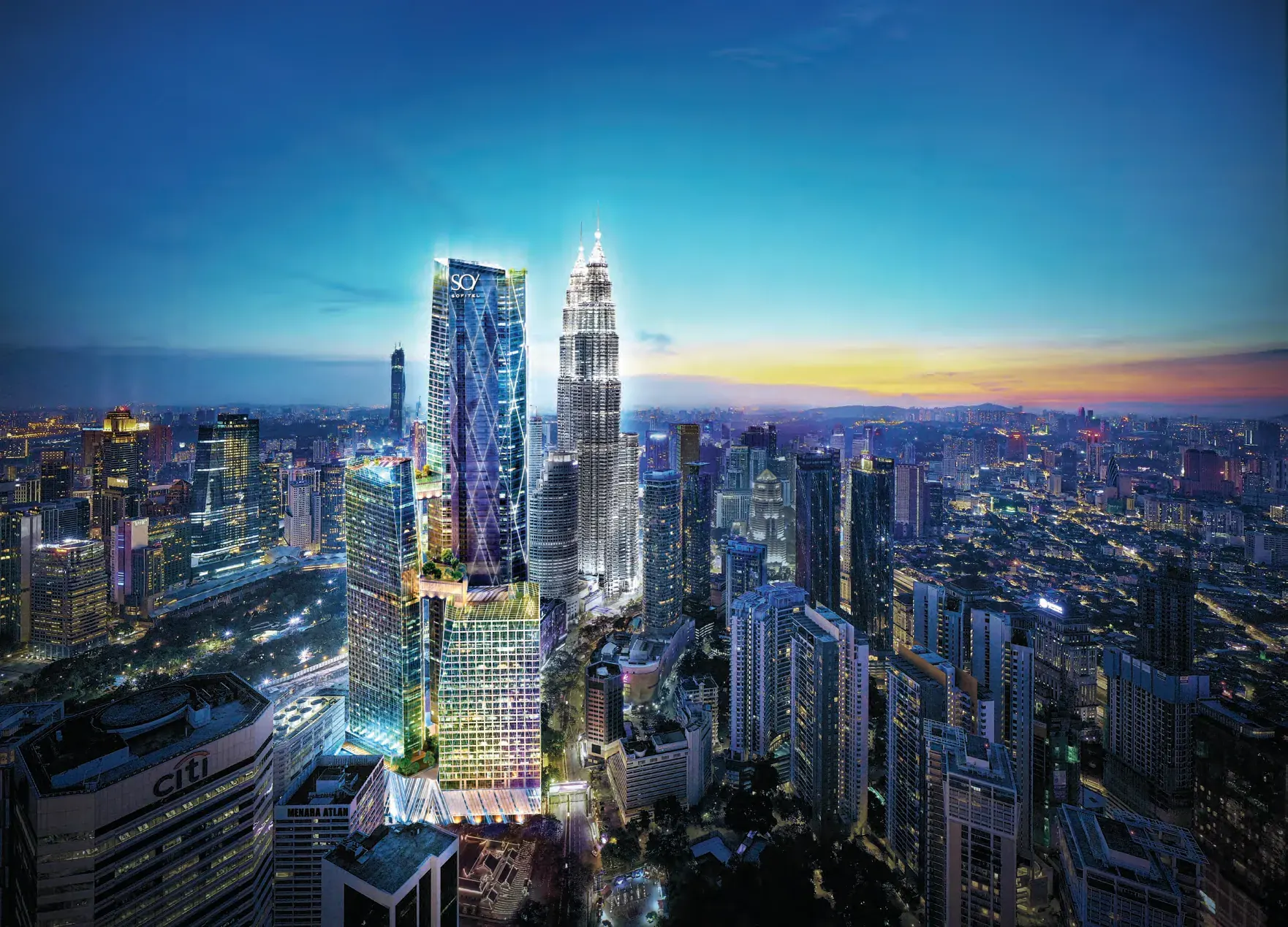 黄昏时的 Oxley Towers 项目
